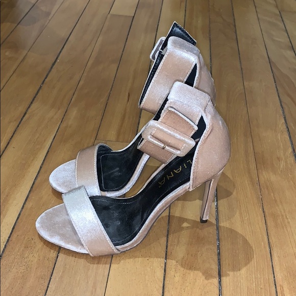 Liliana Rose Gold Velvet Ankle Heels 